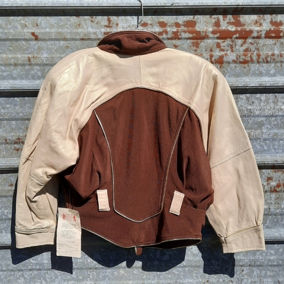 VINTAGE 80's Shimmery Two Toned Leather Jacket NWT - Picture 11 of 16